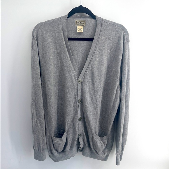 L. L. Bean cotton cashmere v-neck academia grandpa knit cardigan sweater sz XL - Picture 1 of 6